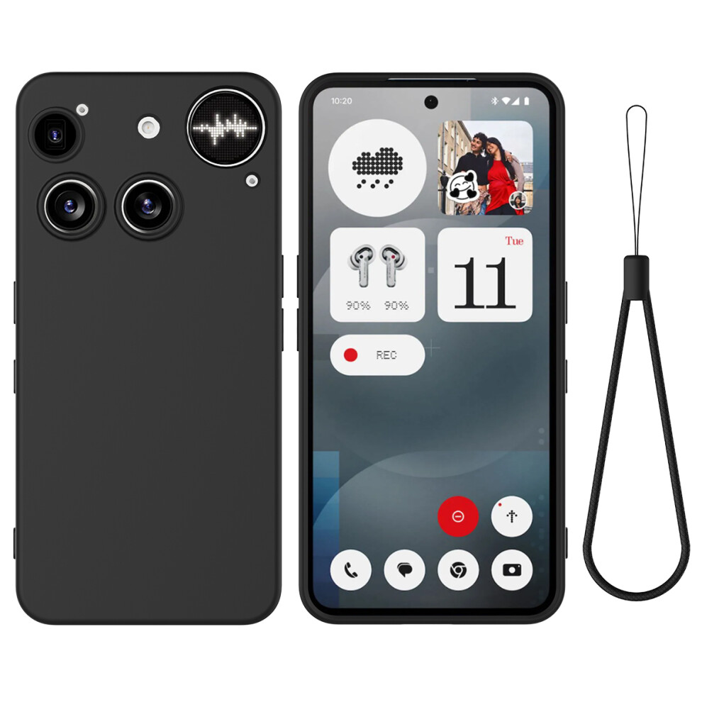 (Black) For Nothing Phone (3) 5G Liquid Silicone Case Phone Back Cover With Hand Strap Black 6914295274579