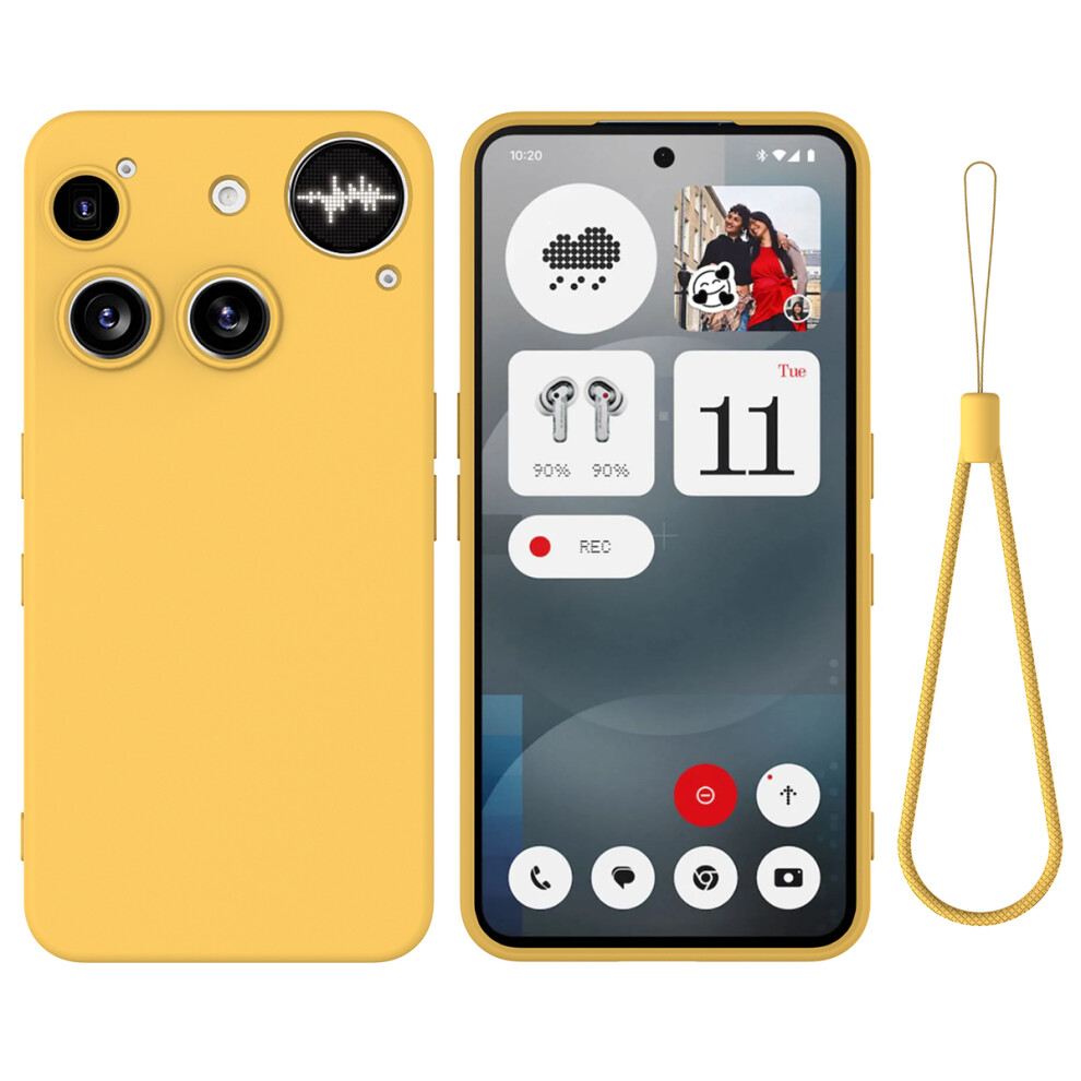 (Yellow) For Nothing Phone (3) 5G Liquid Silicone Case Phone Back Cover With Hand Strap Yellow 6914294524859