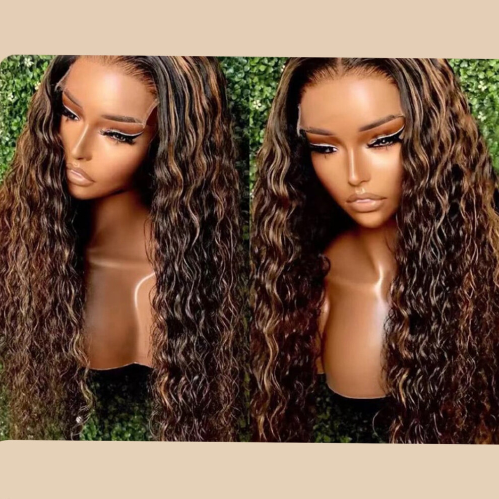 Reddish Brown Human Hair Lace Front Wig Deep Water Wave