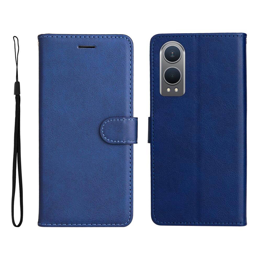 (Blue) For Oppo K12x 5G (China) / Oneplus Nord Ce4 Lite 5G Leather Wallet Case With Strap Solid Color Phone Stand Cover Blue 6914291701925