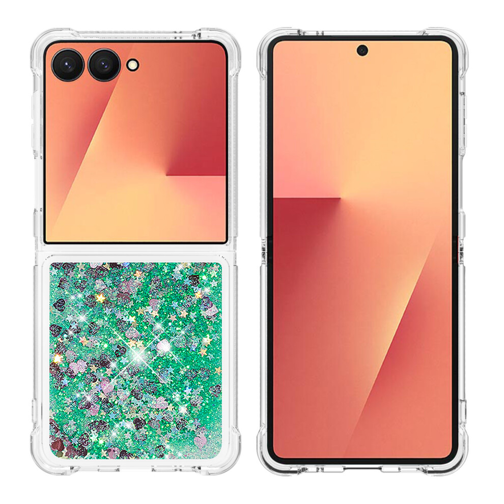 ( / Hearts) For Samsung Galaxy Z Flip7 5G Tpu Case Glitter Quicksand Shockproof Phone Back Cover Green 6914293880598