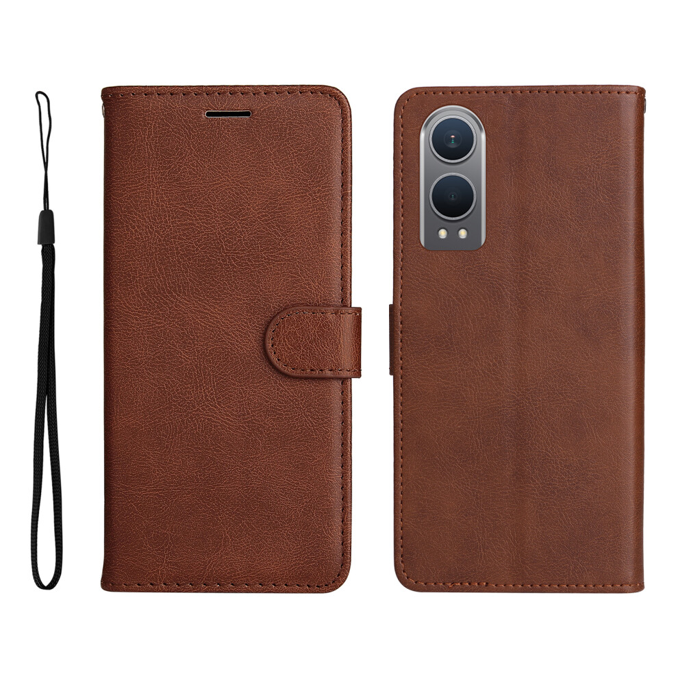 (Brown) For Oppo K12x 5G (China) / Oneplus Nord Ce4 Lite 5G Leather Wallet Case With Strap Solid Color Phone Stand Cover Brown 6914298112991