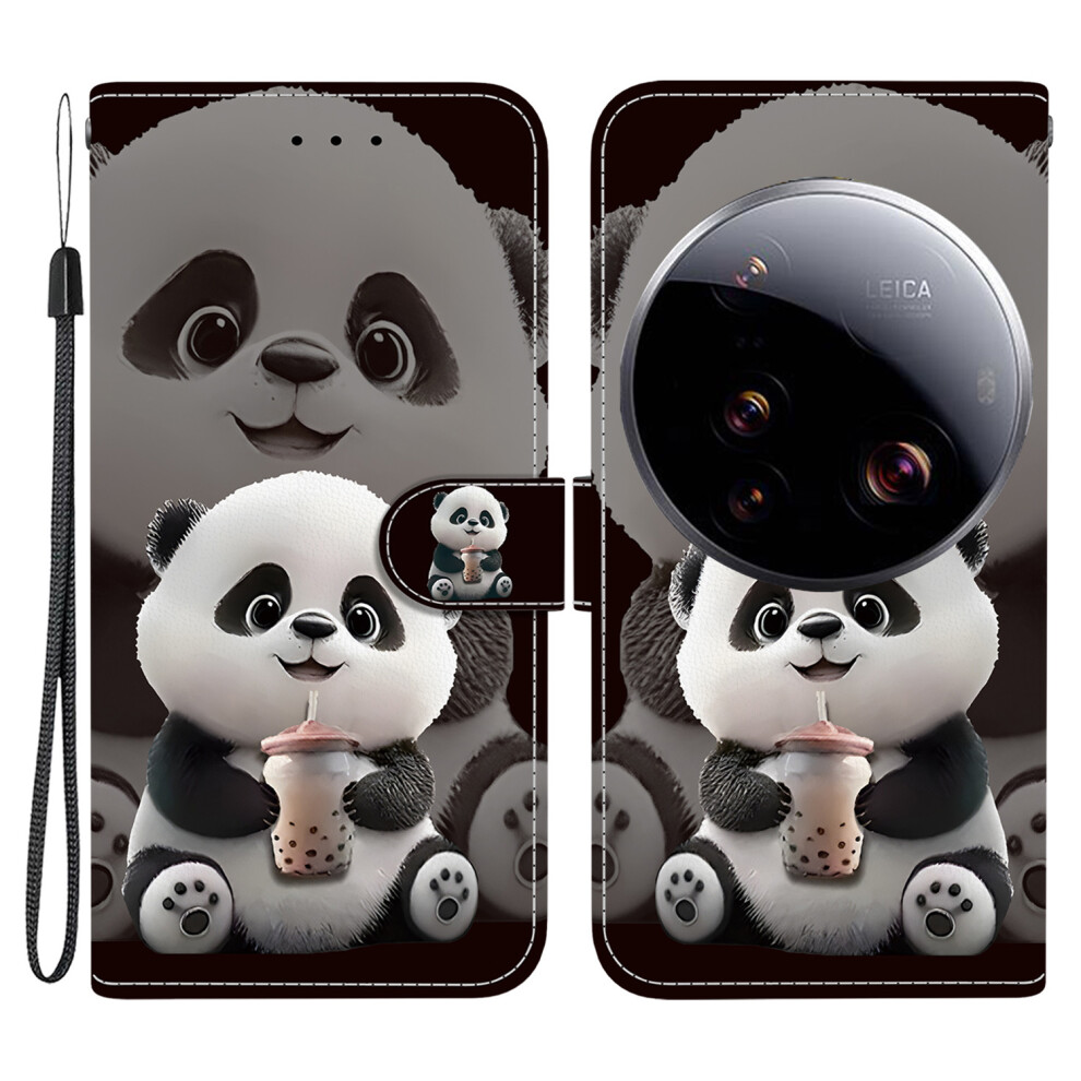 (Milk Tea Panda) For Xiaomi 15 Ultra Leather Case Stand Wallet Pattern Printing Phone Cover With Wrist Strap 6914292300905