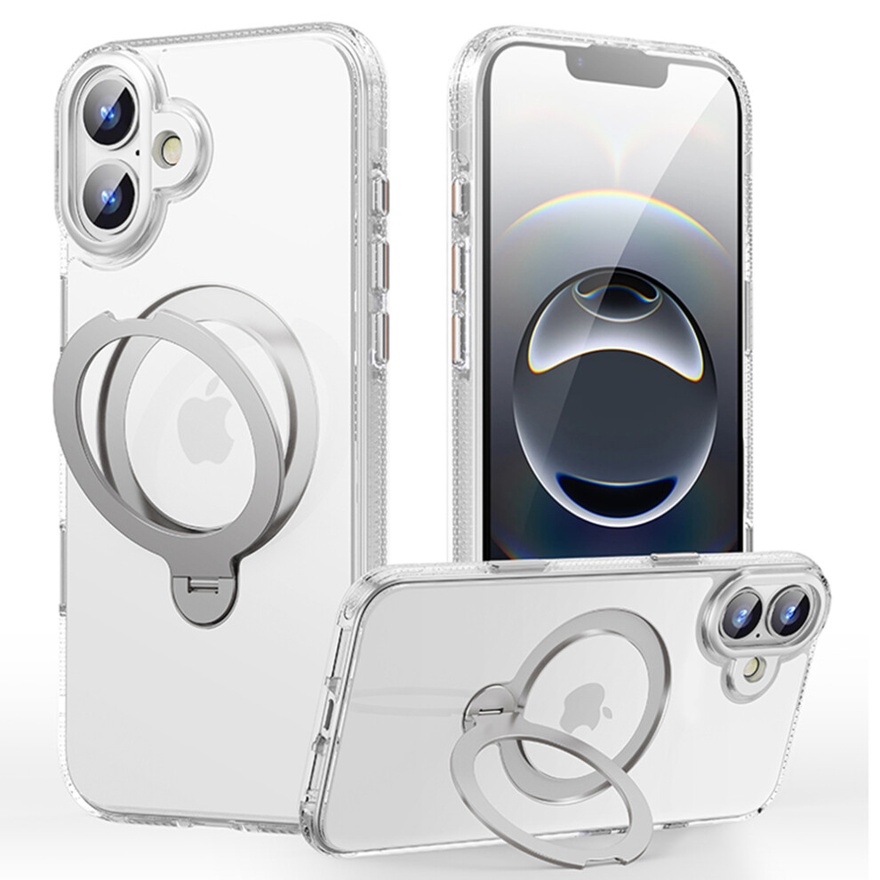 (Transparent) For Iphone 16 Plus Case Compatible With Magsafe Drop Proof Tpu Pc Kickstand Phone Cover 6914291720742