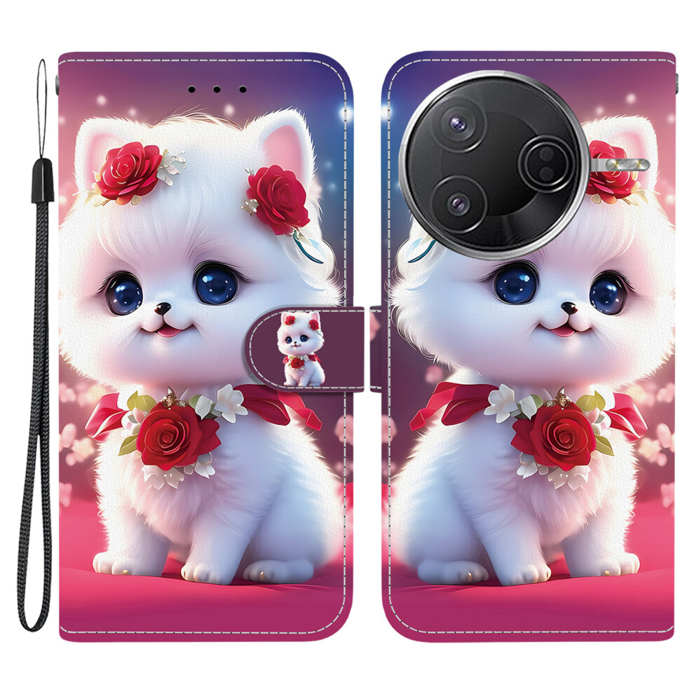 (Rose Cat) Leather Case For Xiaomi Redmi K80 Pro 5G / K80 5G / Poco F7 Pro 5G / F7 Ultra 5G Pattern Printing Phone Cover With Wrist Str 6914294522558