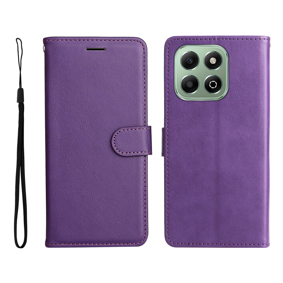 (Purple) For Honor X6b 4G / Honor X6a 4G / Honor X5b / Honor X5b Plus / Honor X6c 4G Leather Wallet Case With Strap Solid Color Phone Stand Purple 6914298184707
