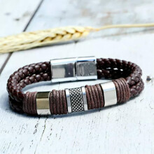 Men's stainless steel leather bracelet brown