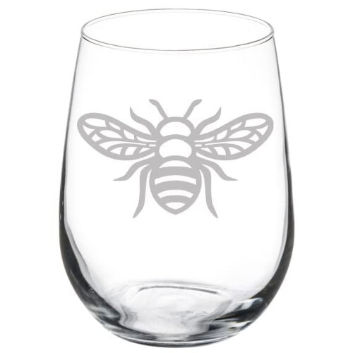 Taça de vinho sem haste com design de abelha (17 oz)