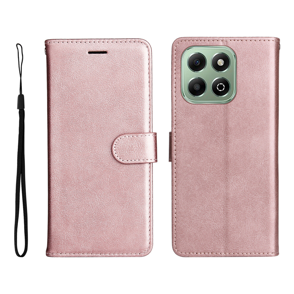 (Rose ) For Honor X6b 4G / Honor X6a 4G / Honor X5b / Honor X5b Plus / Honor X6c 4G Leather Wallet Case With Strap Solid Color Phone Stand Gold 6914292714597