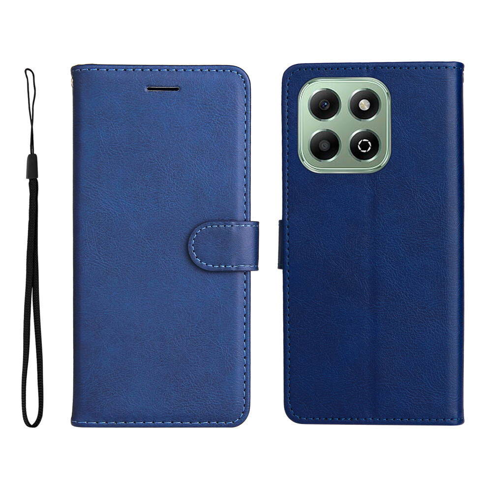 (Blue) For Honor X6b 4G / Honor X6a 4G / Honor X5b / Honor X5b Plus / Honor X6c 4G Leather Wallet Case With Strap Solid Color Phone Stand Blue 6914291197834