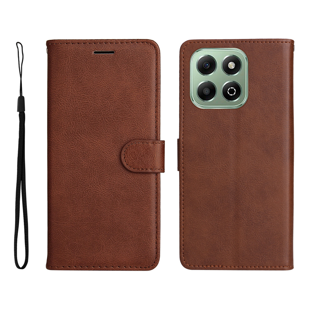 (Brown) For Honor X6b 4G / Honor X6a 4G / Honor X5b / Honor X5b Plus / Honor X6c 4G Leather Wallet Case With Strap Solid Color Phone Stand Brown 6914292243929