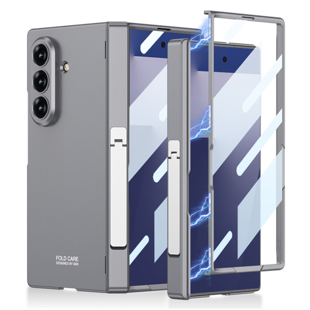 (Grey) Gkk For Samsung Galaxy Z Fold7 5G Case With Kickstand Pc + Tempered Glass Phone Cover Grey 6914294546639
