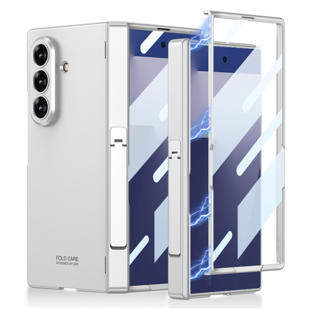 (Silver) Gkk For Samsung Galaxy Z Fold7 5G Case With Kickstand Pc + Tempered Glass Phone Cover Silver 6914295063586