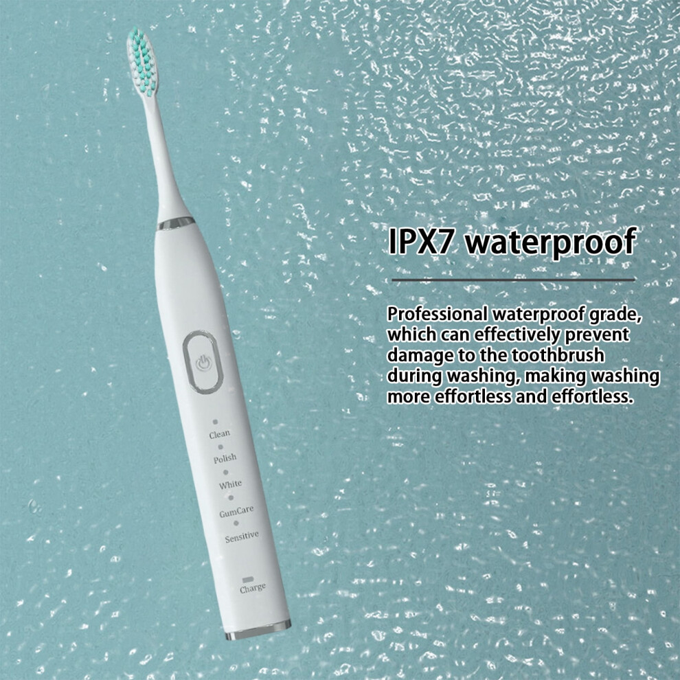 Electric Toothbrush with 2 Brush Heads, 5 Modes, IPX7