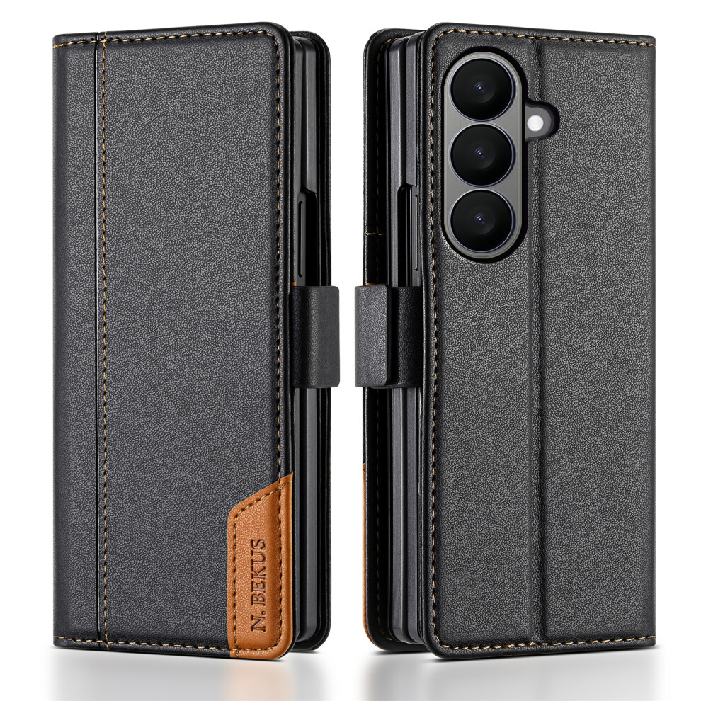 (Black) N.bekus For Samsung Galaxy Z Fold7 5G Stand Case Rfid Blocking Pu Leather Wallet Phone Cover Black 6914299530138