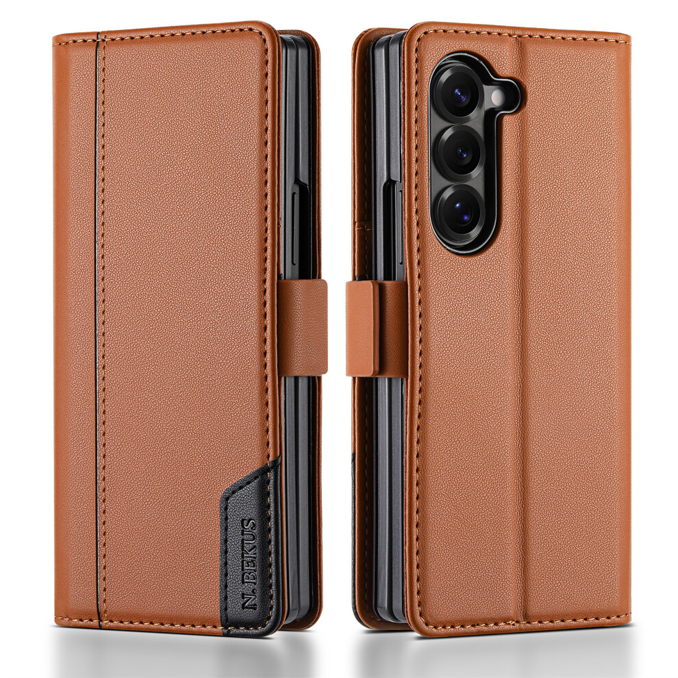 (Brown) N.bekus For Samsung Galaxy Z Fold6 5G Stand Case Rfid Blocking Pu Leather Wallet Phone Cover Brown 6914299485308
