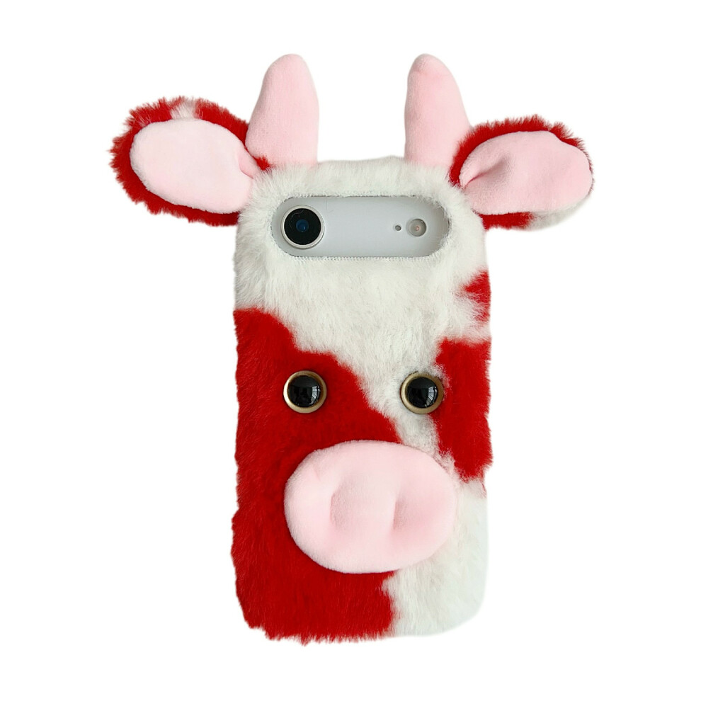 (Red) For Iphone Air Case Fluffy Cute Cow Winter Plush Inner Tpu Phone Cover Red 6914298277263