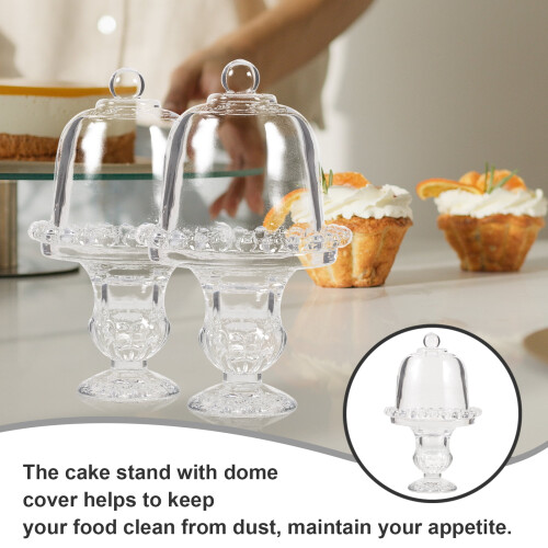 Mini Glass Cake Stand with Dome Cover for Small Cakes 2