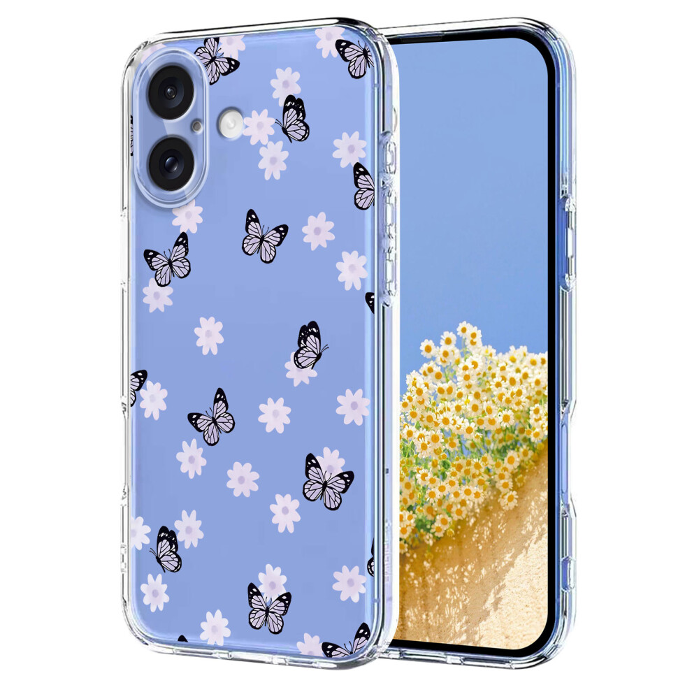 (Butterflies) For Iphone 16 Case Butterfly Floral Pattern Printing Tpu Phone Back Cover 6914293447593