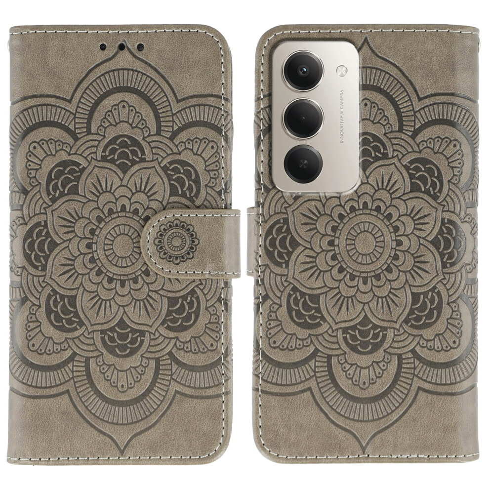 (Grey) For Xiaomi Redmi 15 5G (Global) (169Mm) / Poco M7 4G (169Mm) Case Pu Leather Mandala Imprinted Design Wallet Phone Cover With Wris Grey 6914299433835