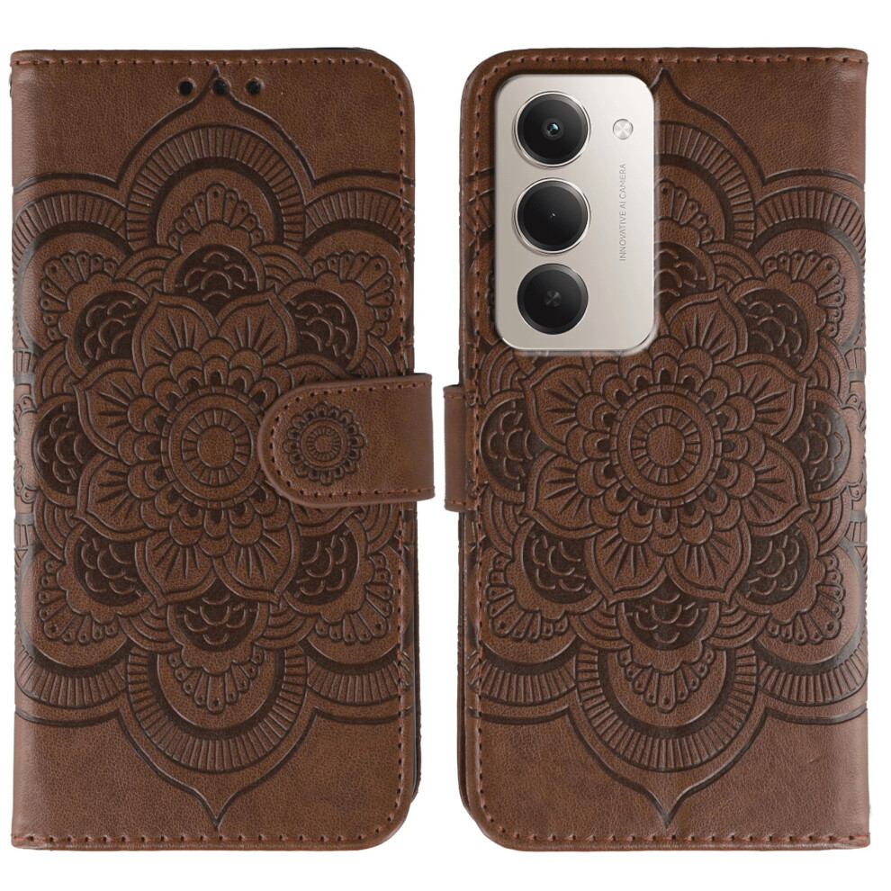 (Brown) For Xiaomi Redmi 15 5G (Global) (169Mm) / Poco M7 4G (169Mm) Case Pu Leather Mandala Imprinted Design Wallet Phone Cover With Wris Brown 6914293021885