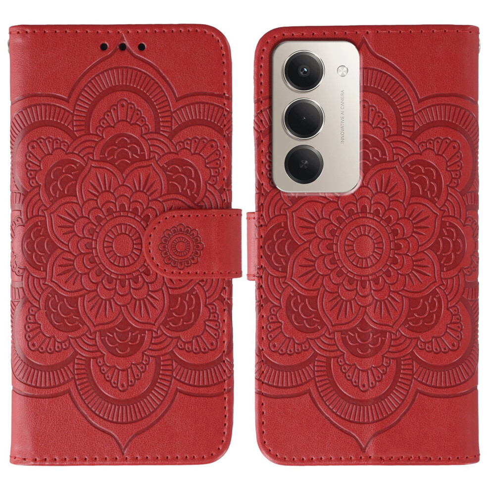 (Red) For Xiaomi Mi 15 5G (Global) (169Mm) / Poco M7 4G (169Mm) Case Pu Leather Mandala Imprinted Design Wallet Phone Cover With Wris Red 6914299491736