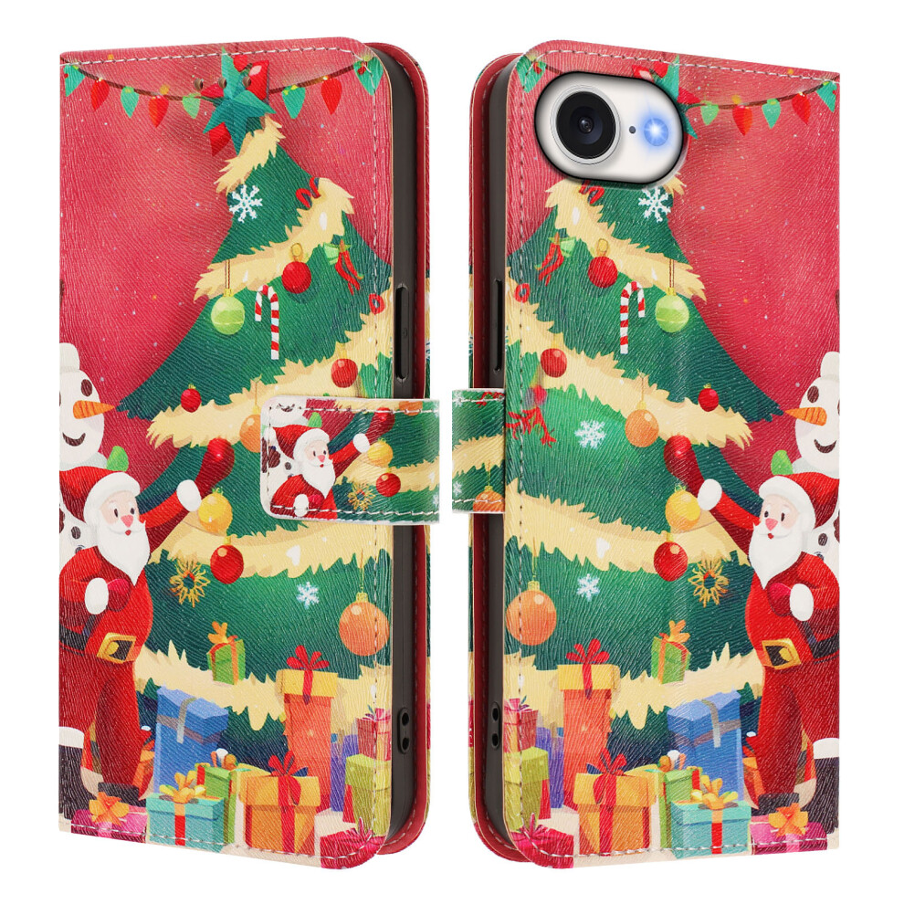 (Christmas Tree) For Iphone 17E / 16E Wallet Case Christmas Pattern Printing Leather Phone Cover With Lanyard 6914299477860