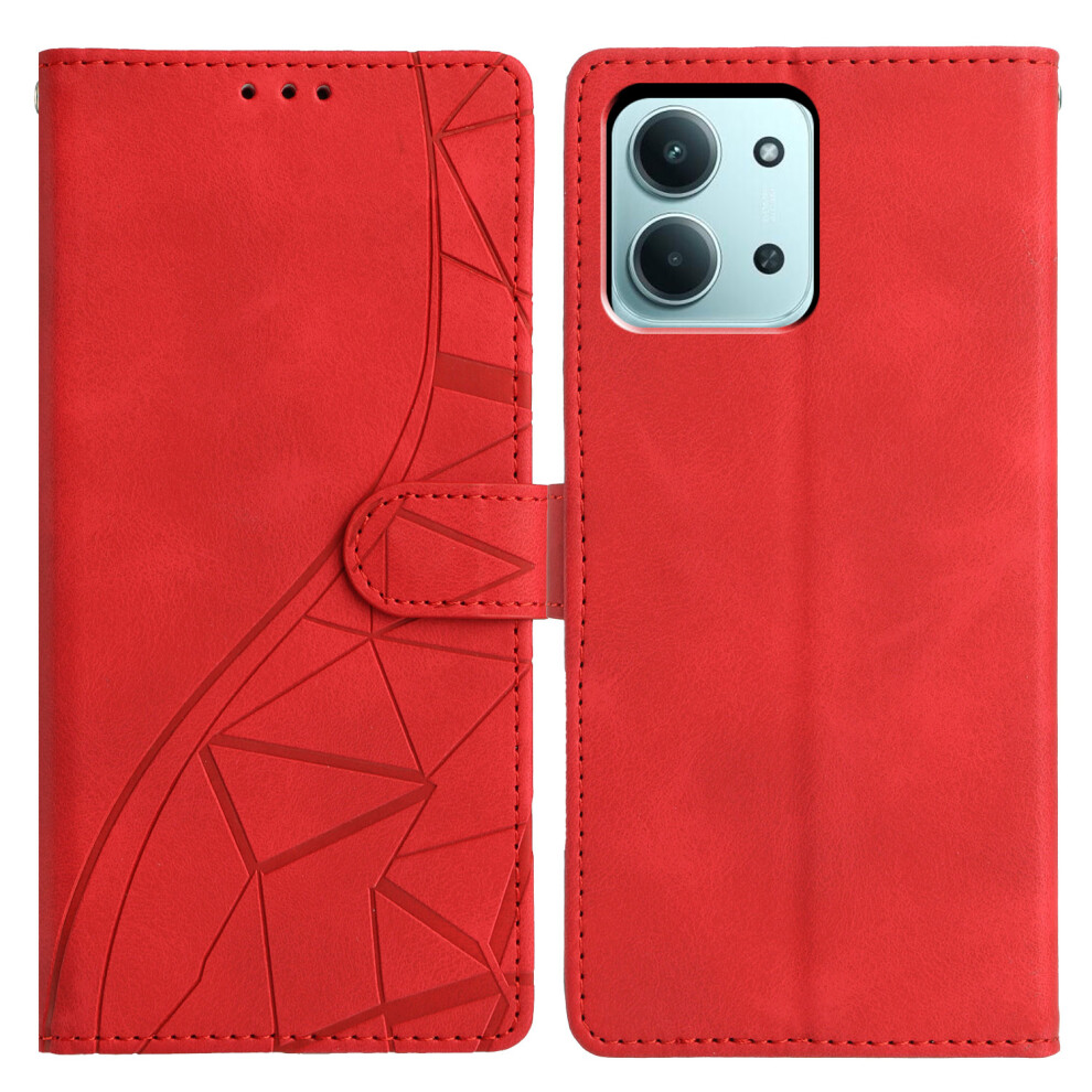 (Red) For Xiaomi Mi 15C 4G (Global) (171Mm) / Poco C85 4G (171Mm) Case Wallet Stand Imprinted Triangle Pattern Leather Phone Flip Cov Red 6914294635388