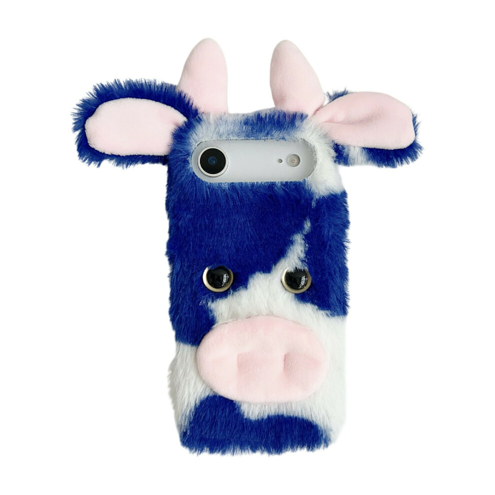 (Blue) For Iphone Air Case Fluffy Cute Cow Winter Plush Inner Tpu Phone Cover Blue 6914290509904