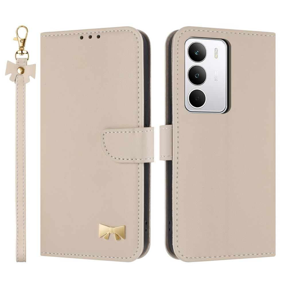 (Khaki) For Realme C71 4G Case Bowknot Decor Wallet Leather Phone Cover With Wrist Strap 6914296462685