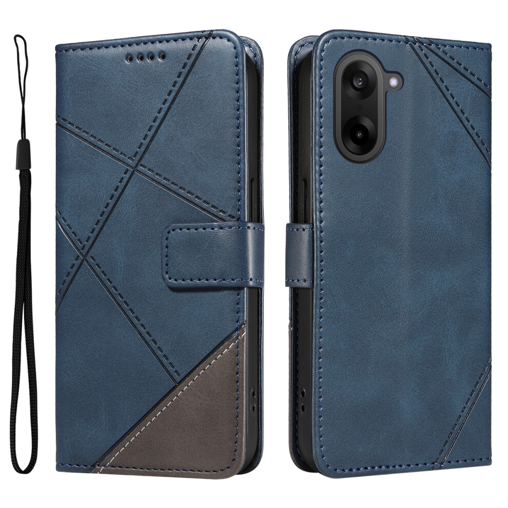 (Blue) For Oneplus Nord Ce5 5G / Oneplus Ace 5 Racing 5G Leather Case Geometric Line Design Wallet Phone Cover With Wrist Strap Blue 6914295554022