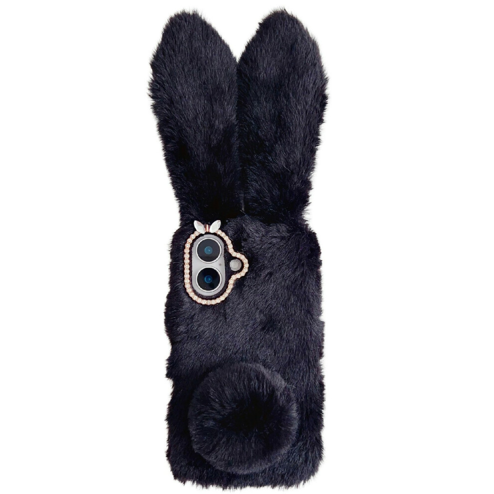 (Black) For Iphone 17 Case Plush Cute Bunny Winter Fluffy Tpu Phone Cover Black 6914294753891