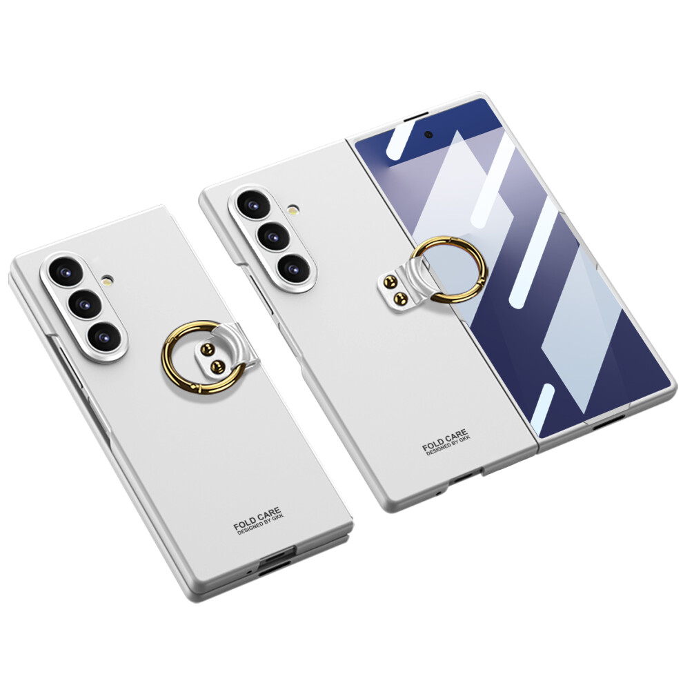 (Silver) Gkk For Samsung Galaxy Z Fold7 5G Case With Ring Holder Slim Hard Pc Phone Cover With Tempered Glass Film Silver 6914295315258