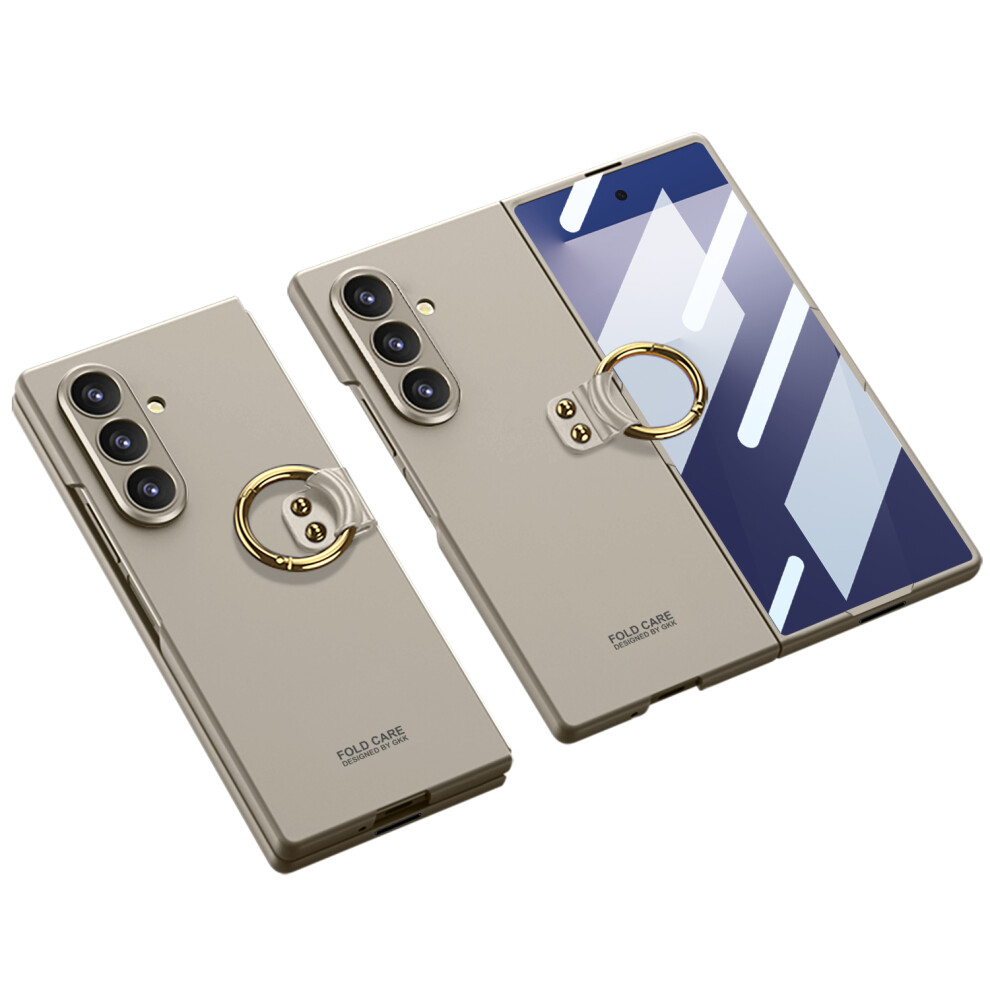 (Titanium ) Gkk For Samsung Galaxy Z Fold7 5G Case With Ring Holder Slim Hard Pc Phone Cover With Tempered Glass Film Grey 6914296951462