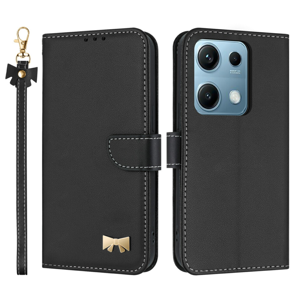 (Black) For Xiaomi Redmi Note 14S 4G Case Bowknot Decor Wallet Leather Phone Cover With Wrist Strap Black 6914294797369