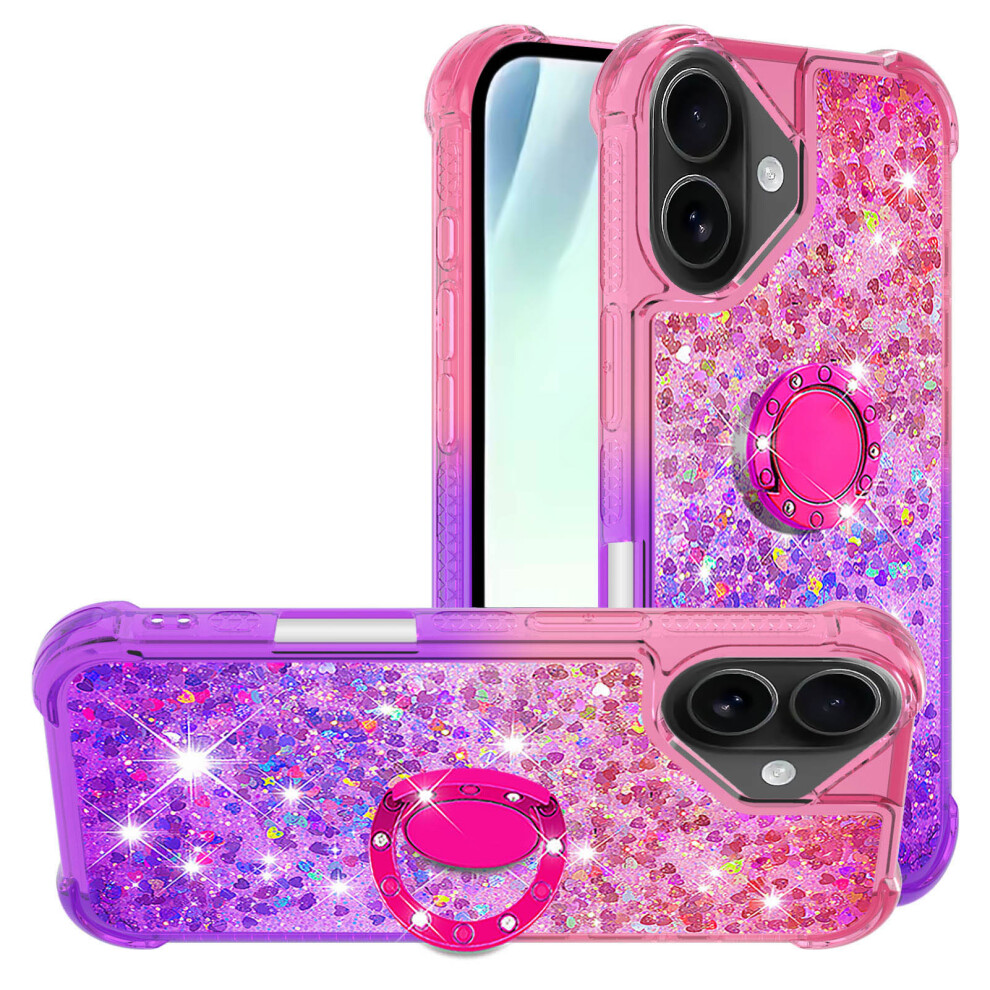 (+Purple) For Iphone 17 Tpu Case With Kickstand Gradiant Quicksand Shockproof Cover Pink/Purple 6914293374943