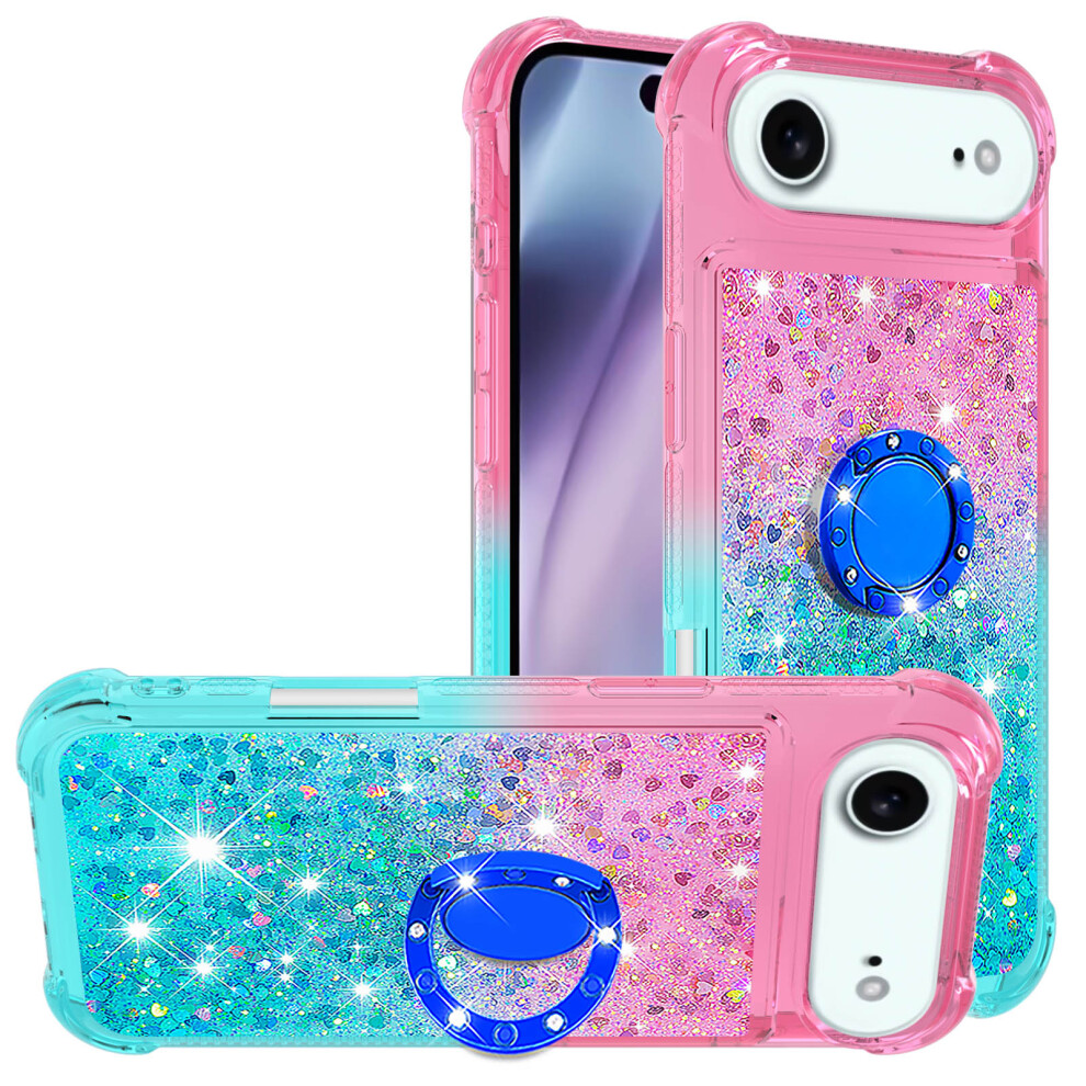 (Pink+Sky ) For Iphone Air Tpu Case With Kickstand Gradiant Quicksand Shockproof Cover Blue 6914295179423