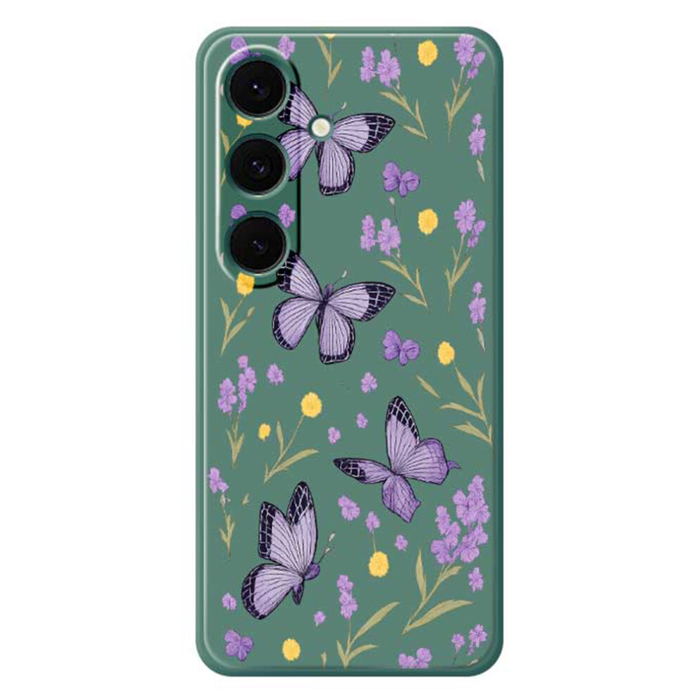 (Green) For Samsung Galaxy S24 Fe Case Purple Butterflies Pattern Printing Straight Edge Tpu Phone Back Cover Green,Purple 6914290729494
