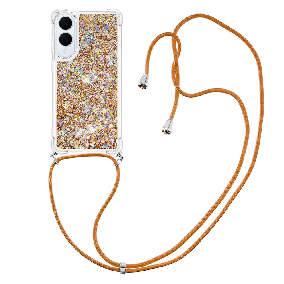( / Hearts) For Samsung Galaxy S25 Edge Tpu Case Quicksand Phone Cover With Lanyard Gold 6914294094246