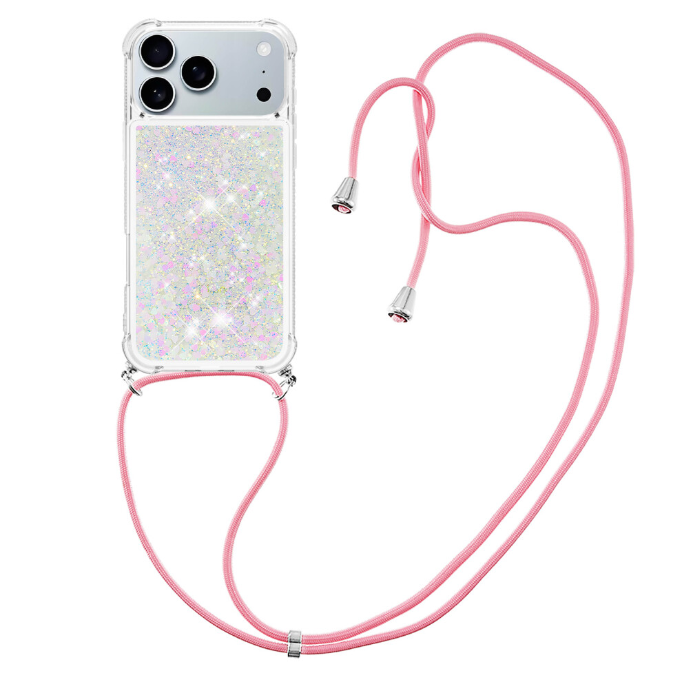 (Laser / Hearts) For Iphone 17 Pro Tpu Case Quicksand Phone Cover With Lanyard 6914296601367
