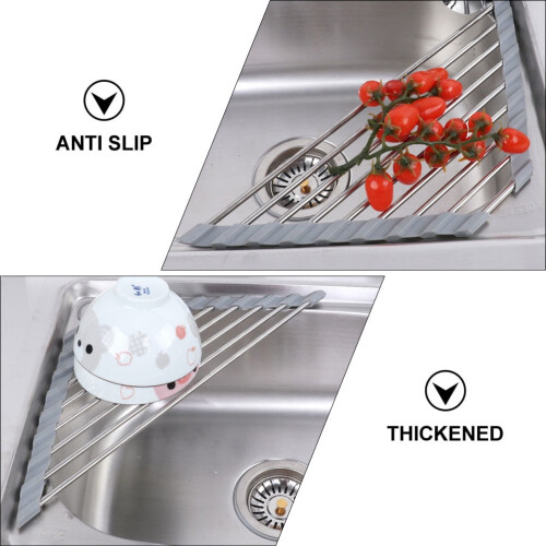 Stainless Steel Drain Rack for Tableware Triangular Gray 1 2