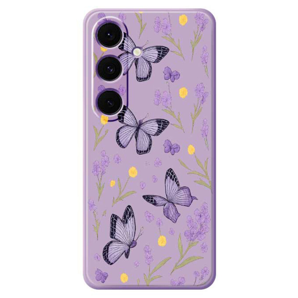 (Purple) For Samsung Galaxy S25+ Case Butterflies Pattern Printing Straight Edge Tpu Phone Back Cover Purple 6914292068737