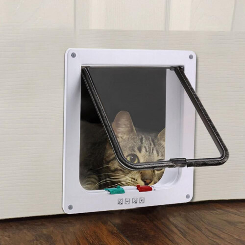 Interior Cat Door with 4-Way Lock, White and Brown