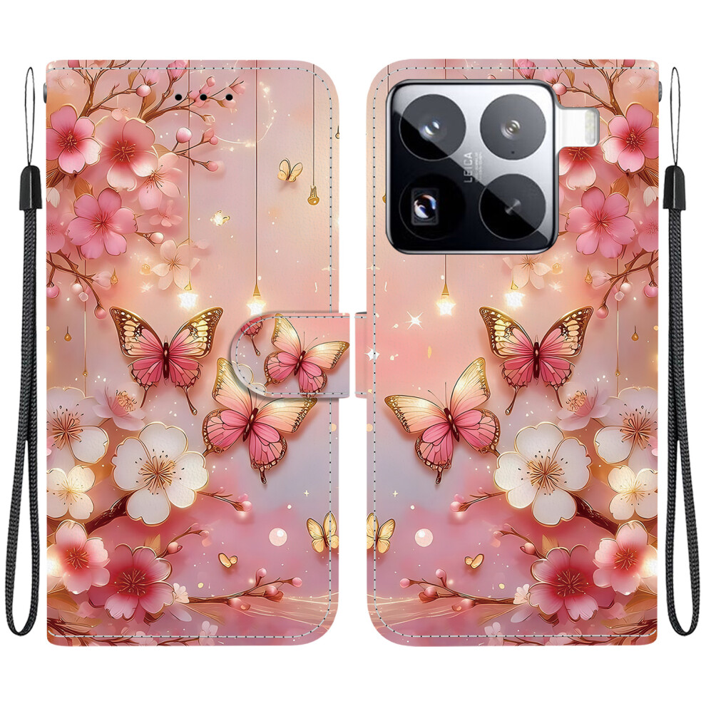 (Lantern Butterfly) For Xiaomi 15 Pro Leather Case Stand Wallet Pattern Printing Phone Cover With Wrist Strap 6914298985038