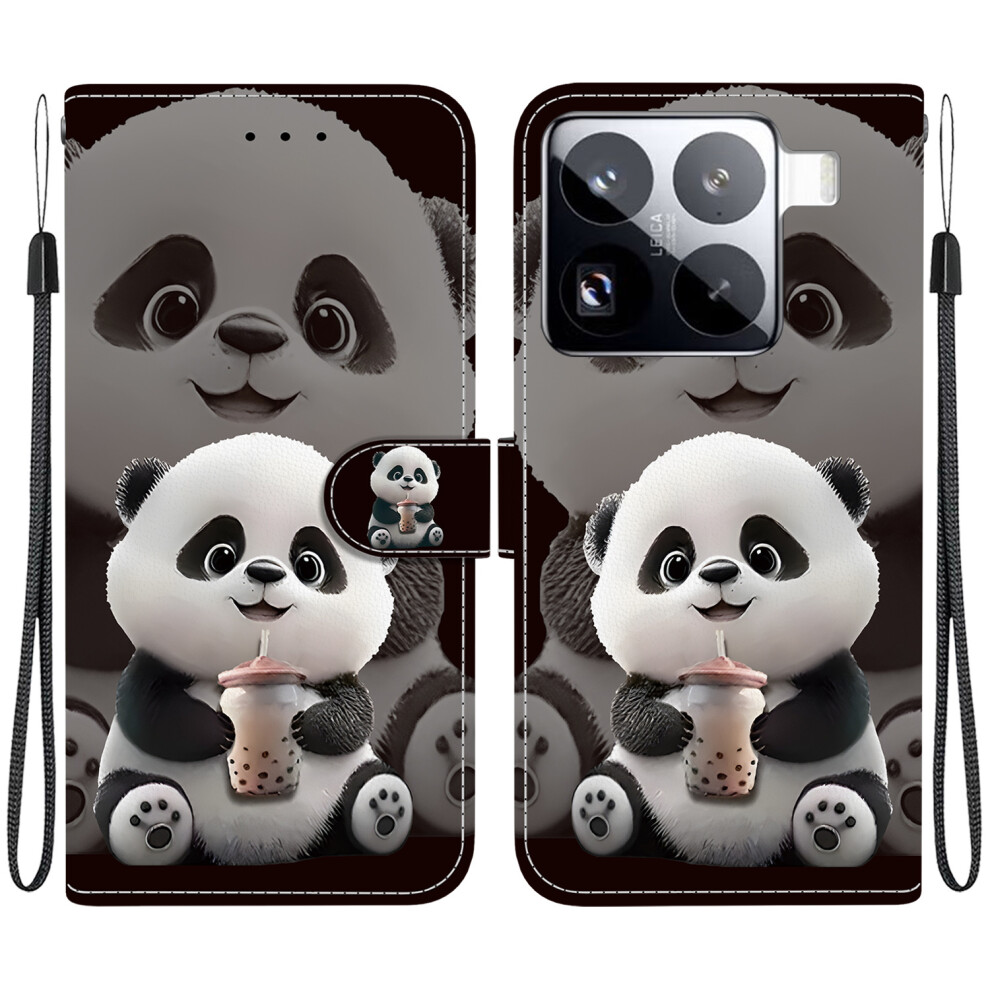 (Milk Tea Panda) For Xiaomi 15 Pro Leather Case Stand Wallet Pattern Printing Phone Cover With Wrist Strap 6914291185541