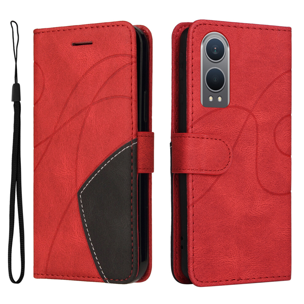 (Red) For Oppo K12x 5G (China) / Oneplus Nord Ce4 Lite 5G Leather Phone Case Stand Wallet With Bi-Colour Splicing Design Red 6914294389069