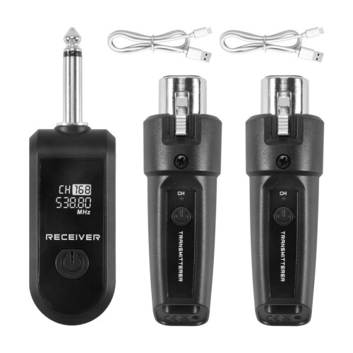 3X UHF XLR Adapter System Wireless Microphone Transmitter Receiver for Dynamic Microphone Guitar Audio Mixer PA System 1
