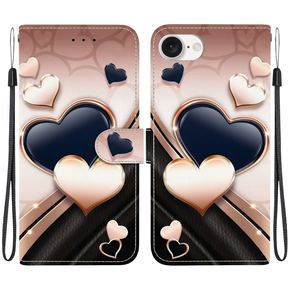 (Love) For Iphone 17E / 16E Leather Case Stand Wallet Pattern Printing Phone Cover With Wrist Strap 6914296546767