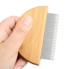 Pet Hair Removal Comb Wooden Handle Stainless Steel