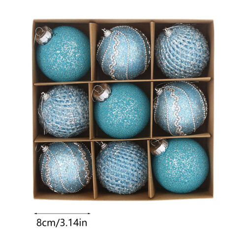 Blue Christmas Tree Ball Ornaments Plastic 9 PCS 2